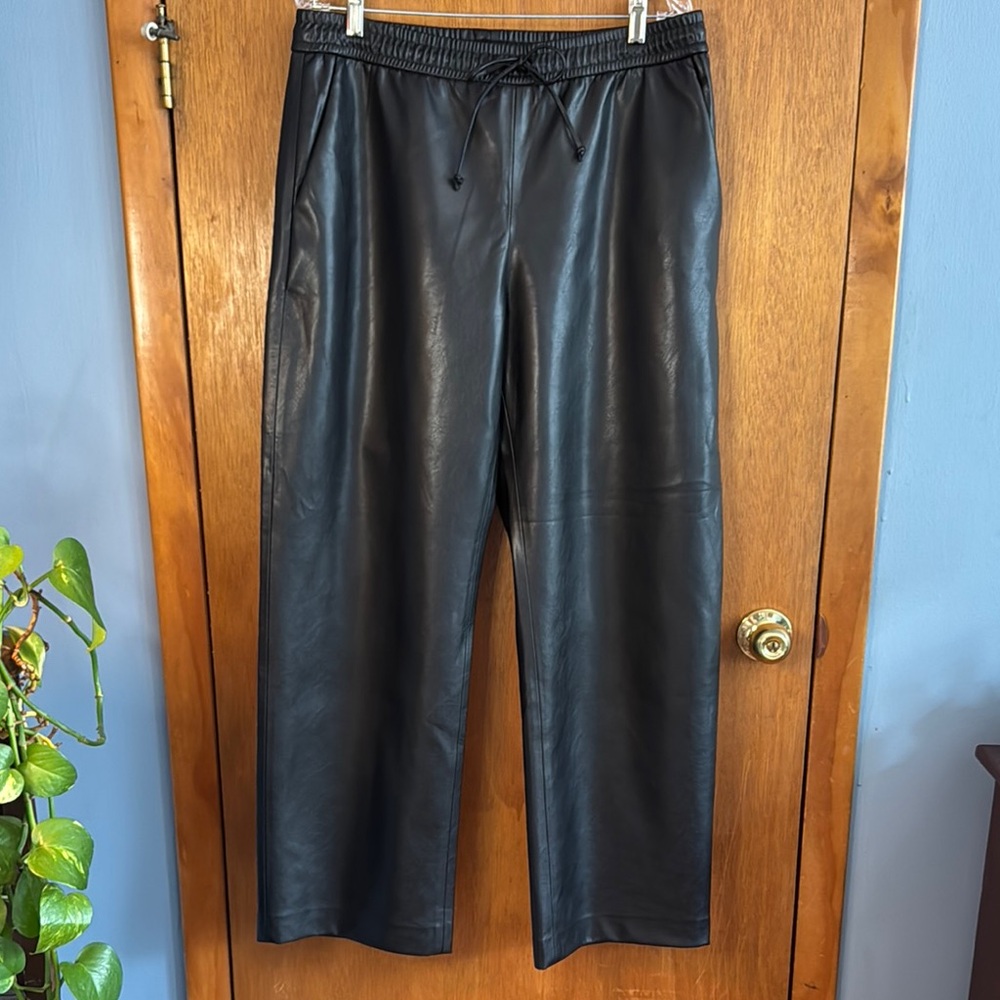 Zara Black Faux Leather elastic waist band baggy pants